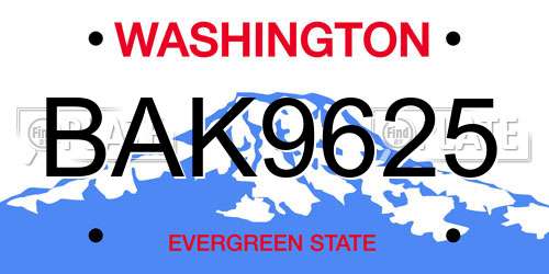 BAK9625 Washington License Plate