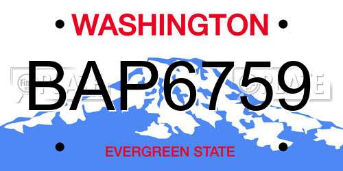 BAP6759 Washington License Plate
