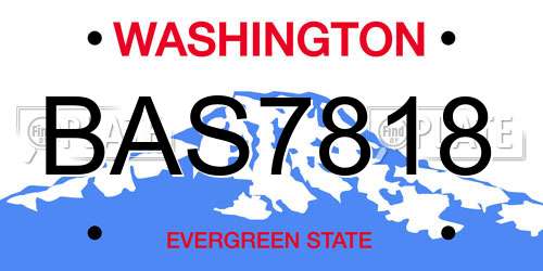 BAS7818 Washington License Plate