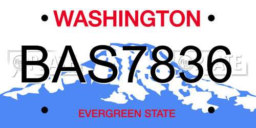 BAS7836 Washington License Plate