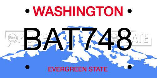 BAT748 Washington License Plate