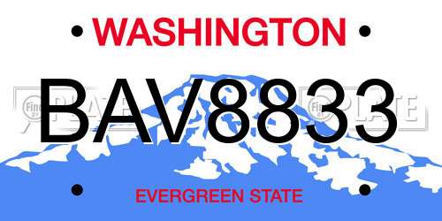 BAV8833 Washington License Plate