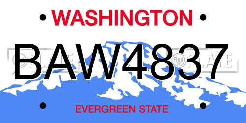 BAW4837 Washington License Plate