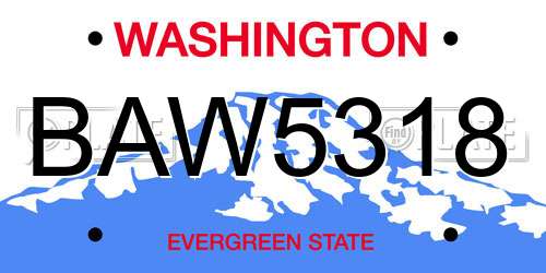 BAW5318 Washington License Plate