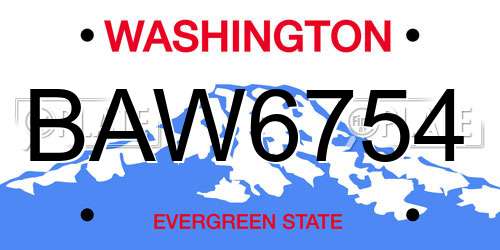 BAW6754 Washington License Plate