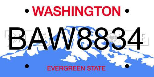 BAW8834 Washington License Plate