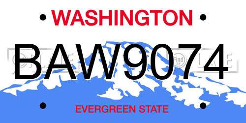 BAW9074 Washington License Plate