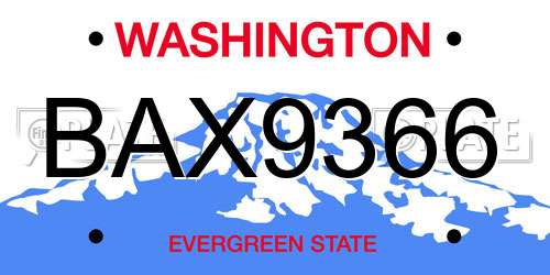 BAX9366 Washington License Plate