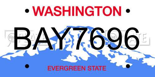 BAY7696 Washington License Plate