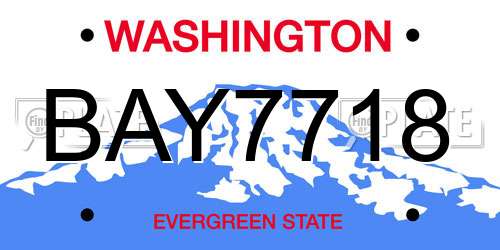 BAY7718 Washington License Plate