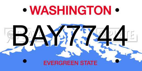 BAY7744 Washington License Plate