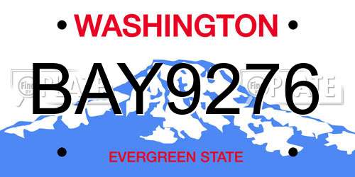 BAY9276 Washington License Plate