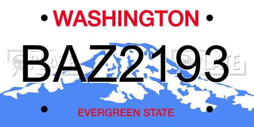 BAZ2193 Washington License Plate