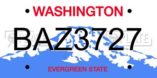 BAZ3727 Washington License Plate