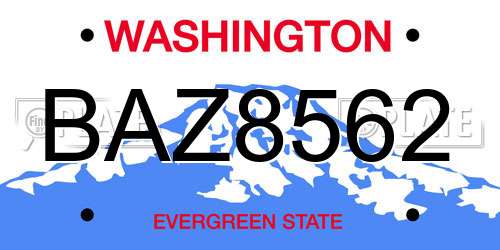 BAZ8562 Washington License Plate