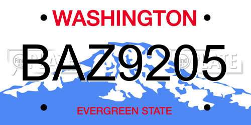 BAZ9205 Washington License Plate