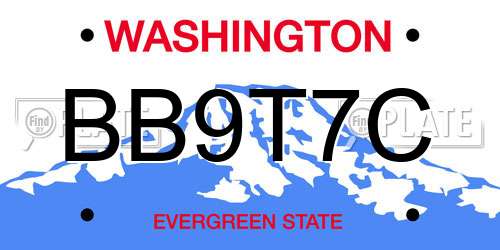 BB9T7C Washington License Plate