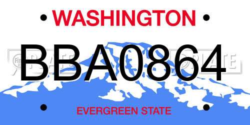 BBA0864 Washington License Plate