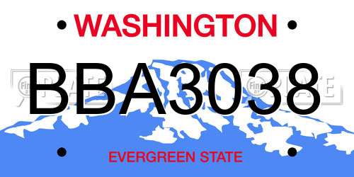 BBA3038 Washington License Plate