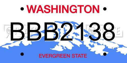 BBB2138 Washington License Plate