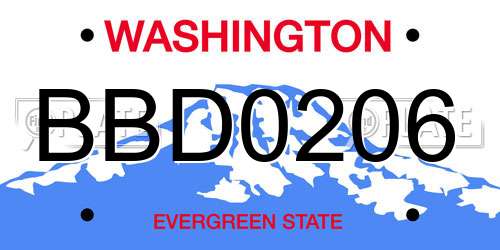 BBD0206 Washington License Plate