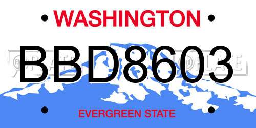 BBD8603 Washington License Plate
