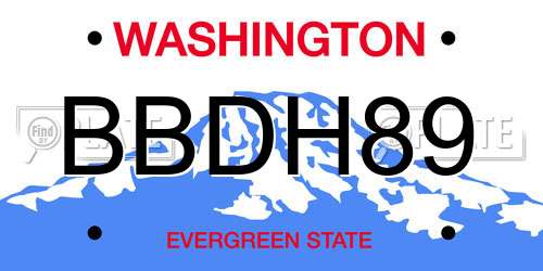 BBDH89 Washington License Plate