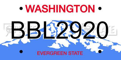 BBL2920 Washington License Plate