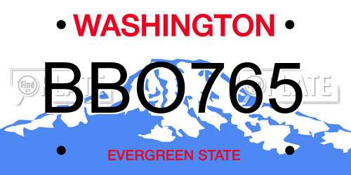 BBO765 Washington License Plate