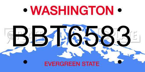 BBT6583 Washington License Plate