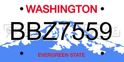 BBZ7559 Washington License Plate