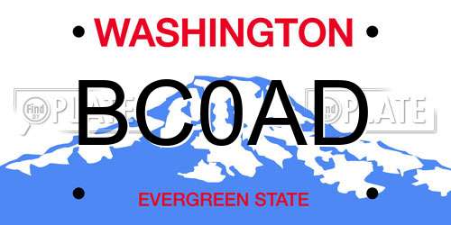 BC0AD Washington License Plate