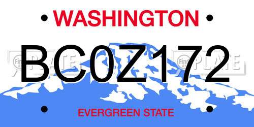 BC0Z172 Washington License Plate