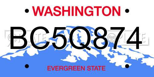 BC5Q874 Washington License Plate