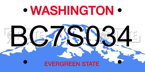 BC7S034 Washington License Plate