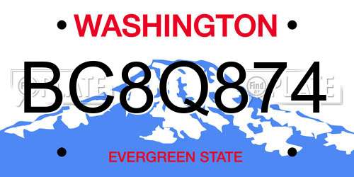 BC8Q874 Washington License Plate
