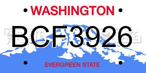 BCF3926 Washington License Plate