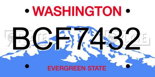 BCF7432 Washington License Plate