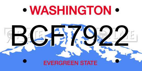 BCF7922 Washington License Plate