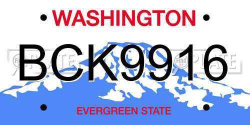 BCK9916 Washington License Plate