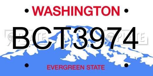 BCT3974 Washington License Plate