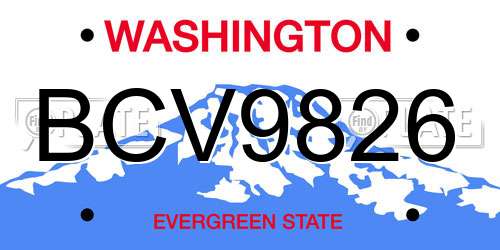 BCV9826 Washington License Plate