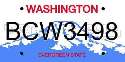 BCW3498 Washington License Plate