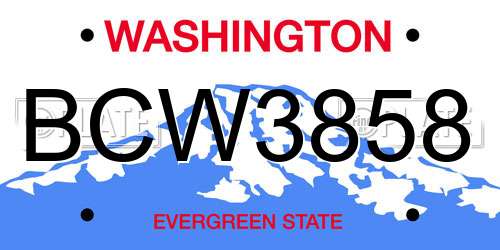 BCW3858 Washington License Plate