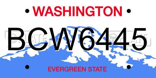 BCW6445 Washington License Plate