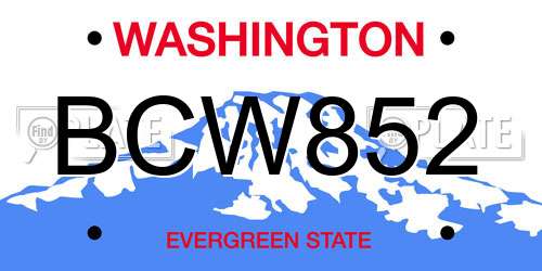 BCW852 Washington License Plate