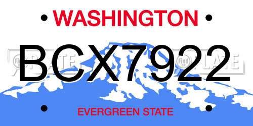 BCX7922 Washington License Plate