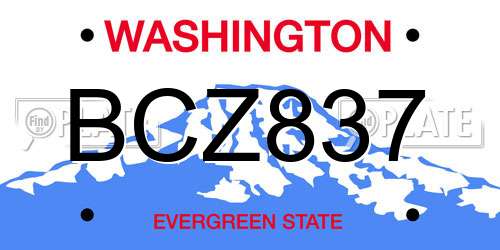 BCZ837 Washington License Plate