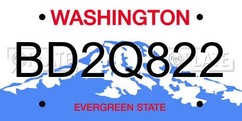 BD2Q822 Washington License Plate