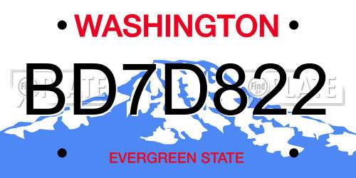 BD7D822 Washington License Plate
